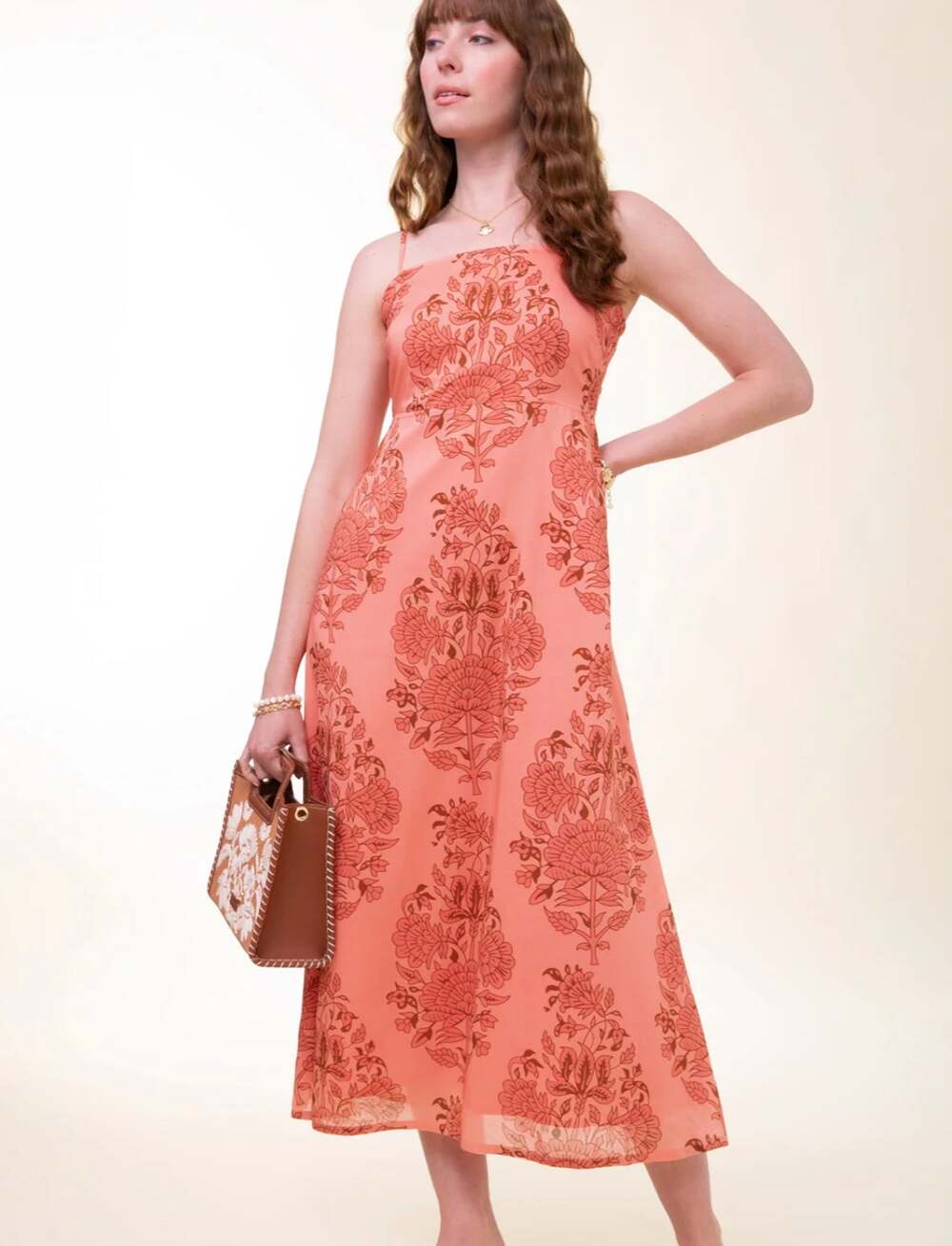 Spartina 449 Womens S Pink Red Floral Rosie McAllister Midi Dress Boho Chic